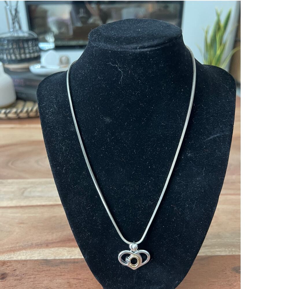 Necklace God Heart pendant SJ two-tone snake chain gold silver mixed metal 18"